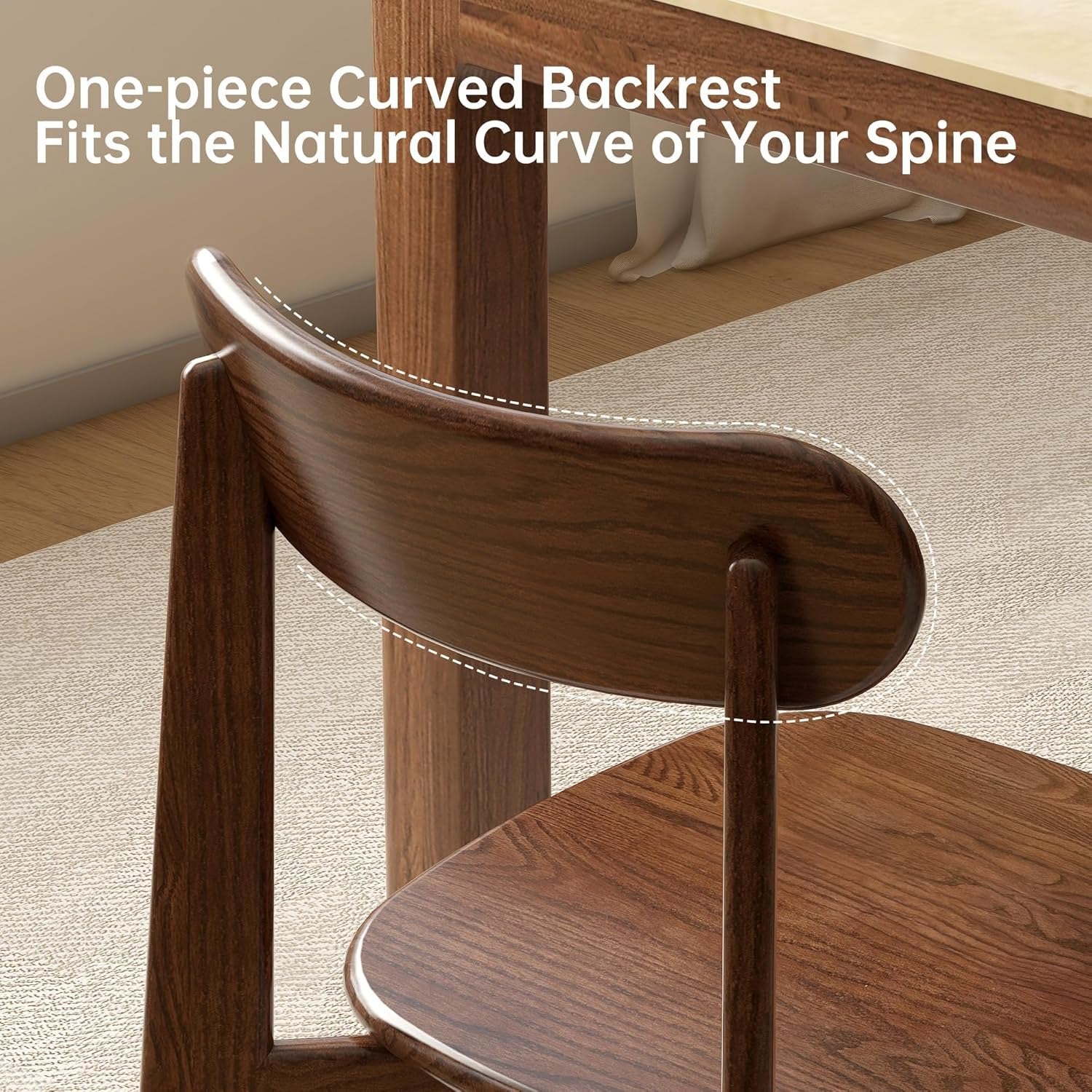 Oak Solid Wood Kitchen Chairs with Curved Backrest