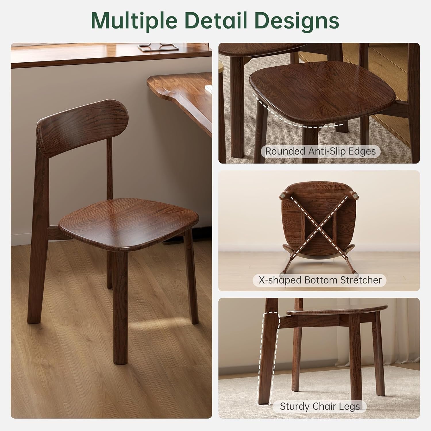 Oak Solid Wood Kitchen Chairs with Curved Backrest