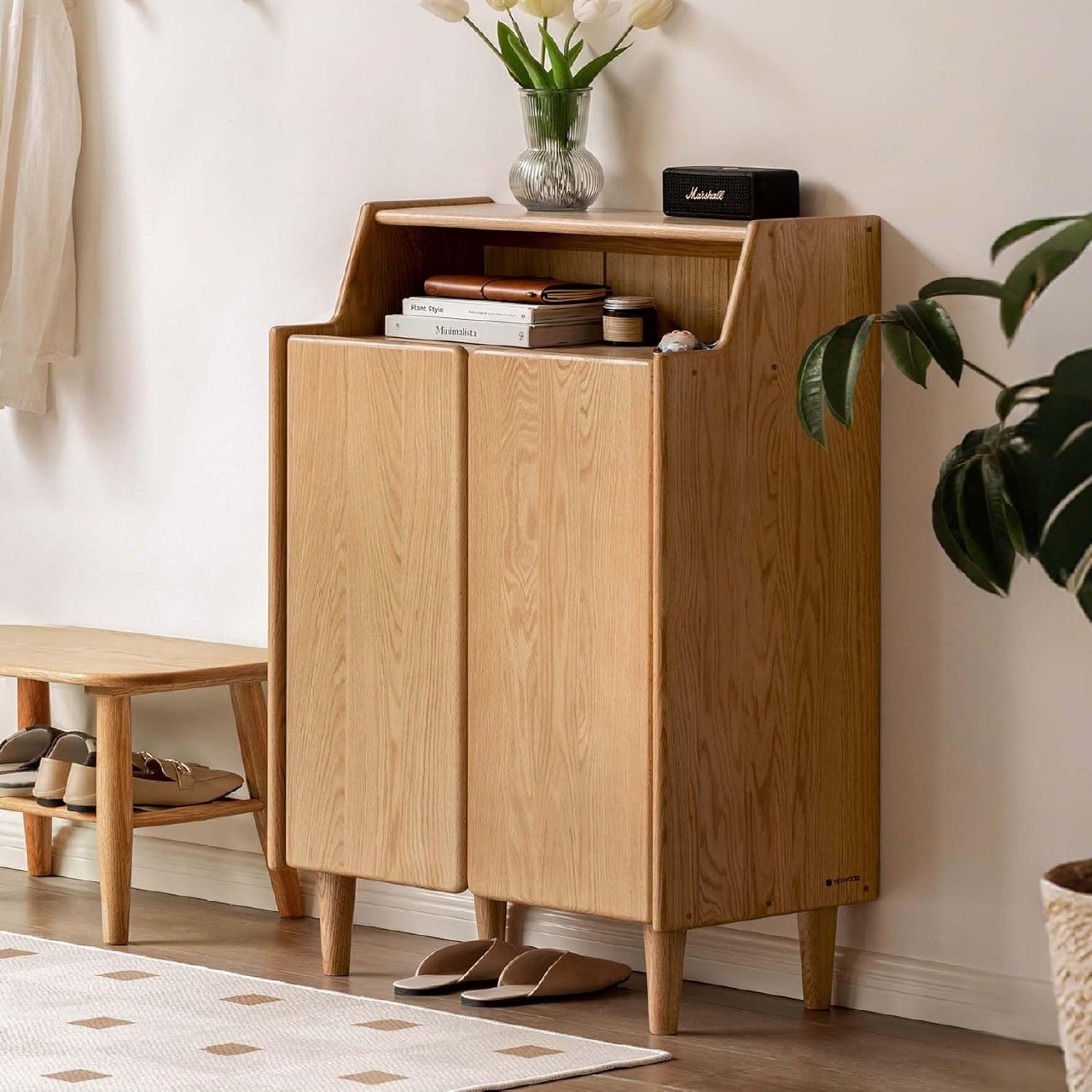 Oak Solid Wood Shoe Entrance Porch Cabinet