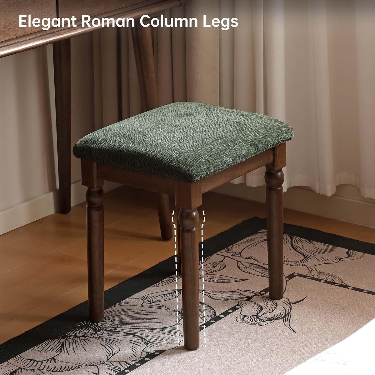 Beech Solid Wood , Rubberwood Traditional Vanity Stool with Turned Legs