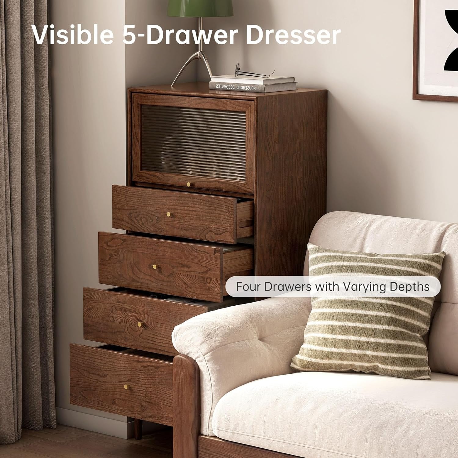 Oak Solid Wood Chest of Drawers Flip Glass Door