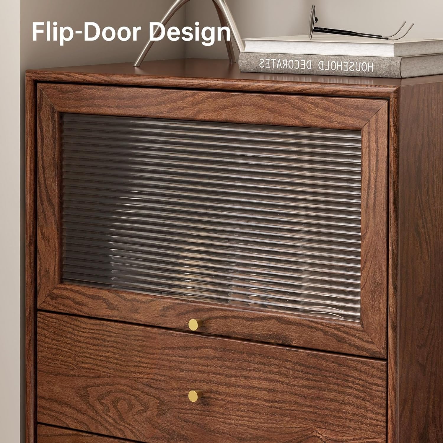 Oak Solid Wood Chest of Drawers Flip Glass Door