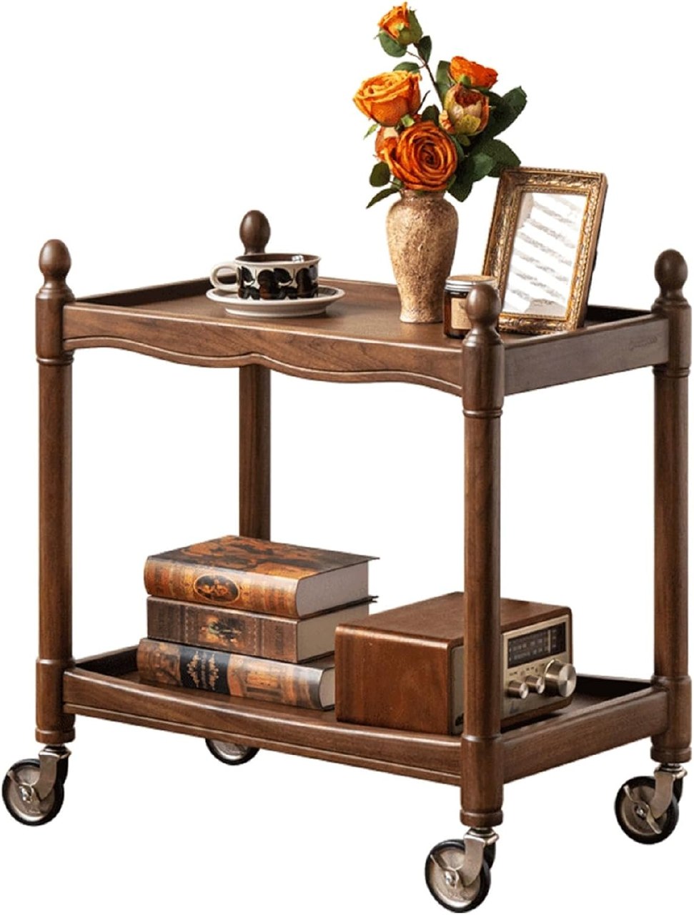 Oak, Poplar Solid Wood Trolley Mobile Side Table