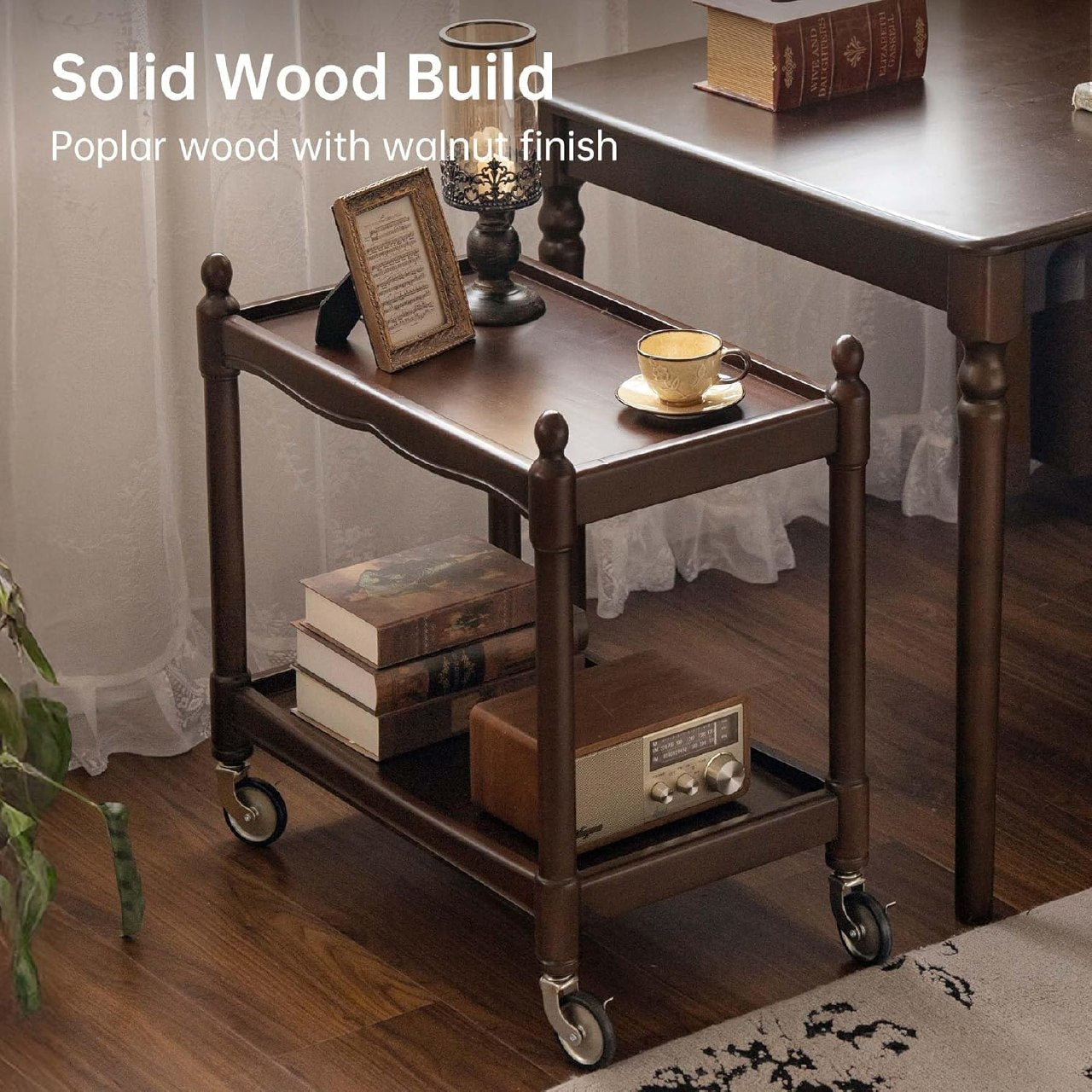 Oak, Poplar Solid Wood Trolley Mobile Side Table