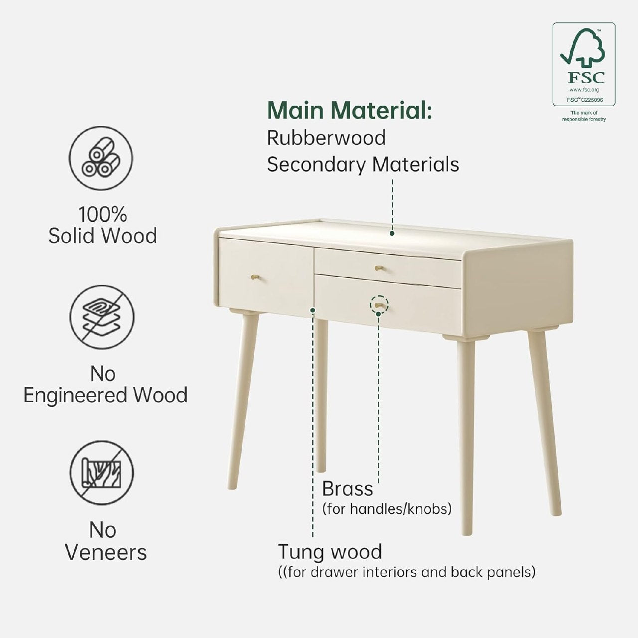 Ash Solid Wood, Rubberwood Vanity Table