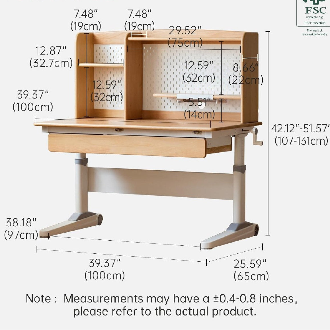 Beech Solid Wood  Lift Kids Study Table