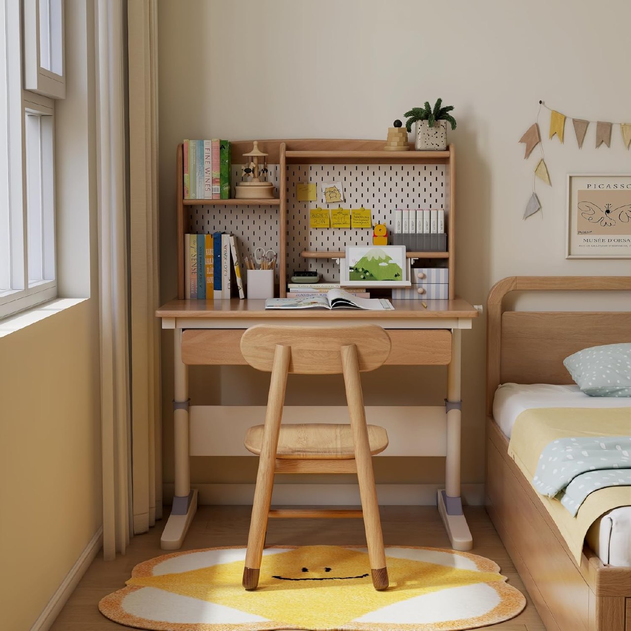 Beech Solid Wood  Lift Kids Study Table