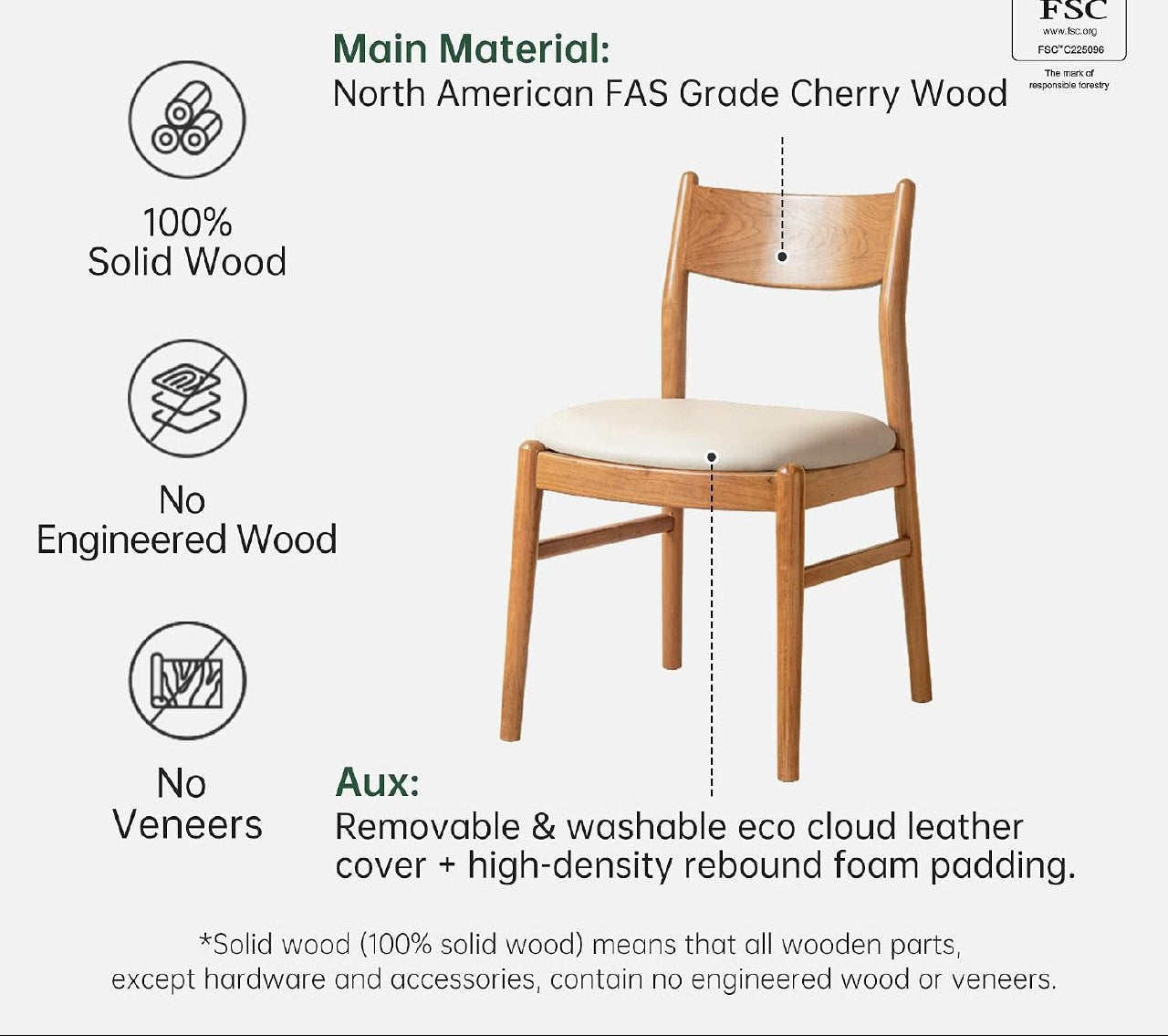 Set Ash, Cherry Wood Solid Wood Dining Chair