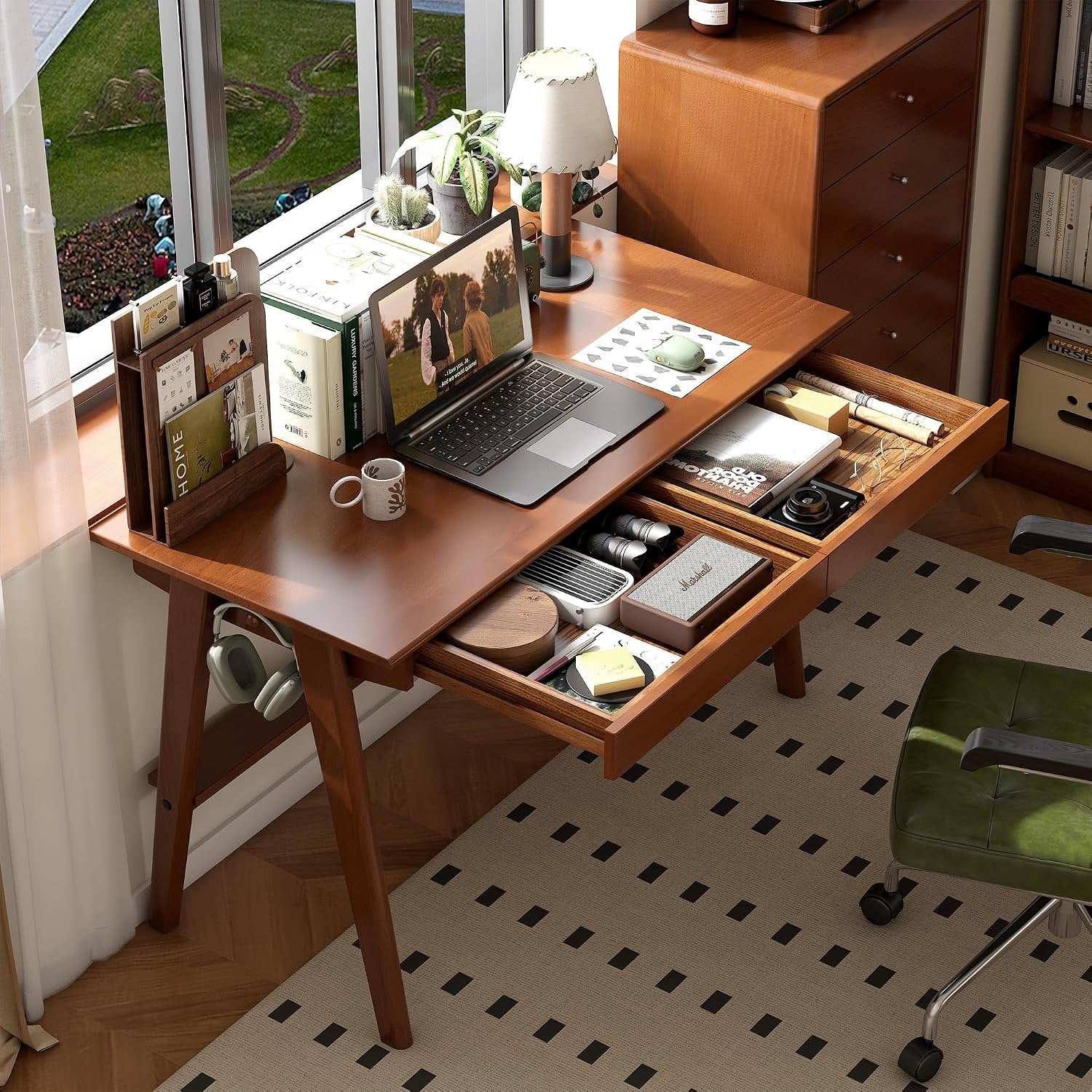 Solid Rubberwood Storage Office Desk