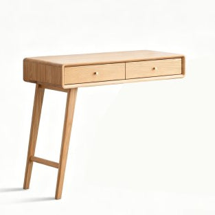 Oak solid wood Vanity Desk with LED Mirror and Storage Tower