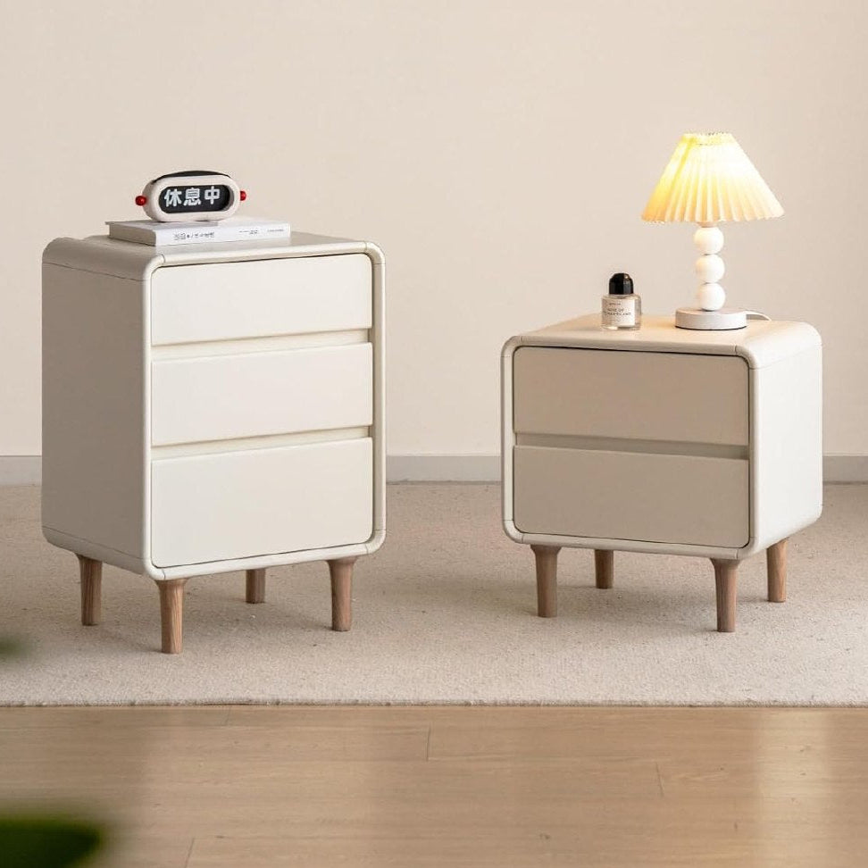 Rubberwood, Tulipwood Solid Wood Nightstand with Drawers, Creamy White