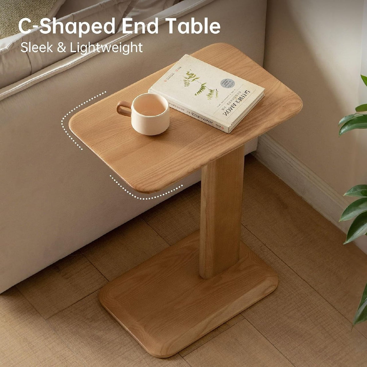 Beech, Solid Rubberwood Chic C-Shaped Side Table