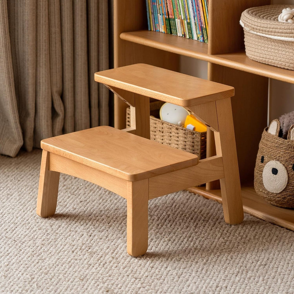 Beech Solid Wood 2-in-1 Convertible Kids Step Stool and Chair