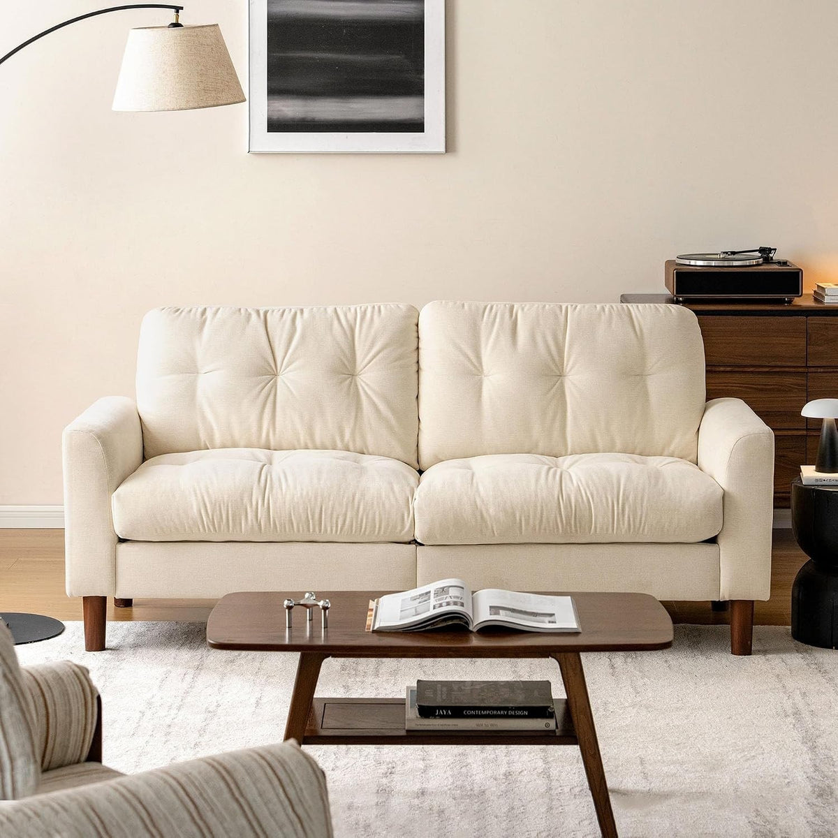 Track Arm Tufted Sofa with Side Pocket Storage