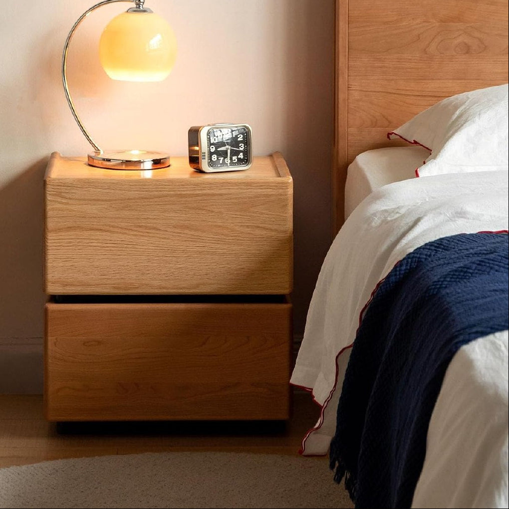 Oak & Cherry Solid Wood Nightstand with Storage Drawer
