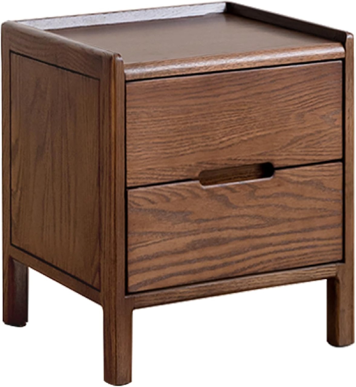 Oak Solid Wood 2-Drawer Nightstand with Recessed Handles