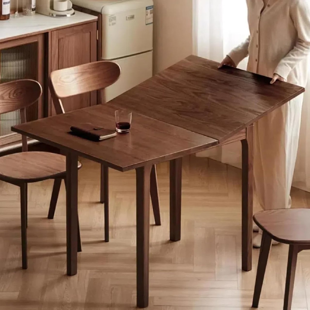 Oak Solid Wood Folding Small Dining Table