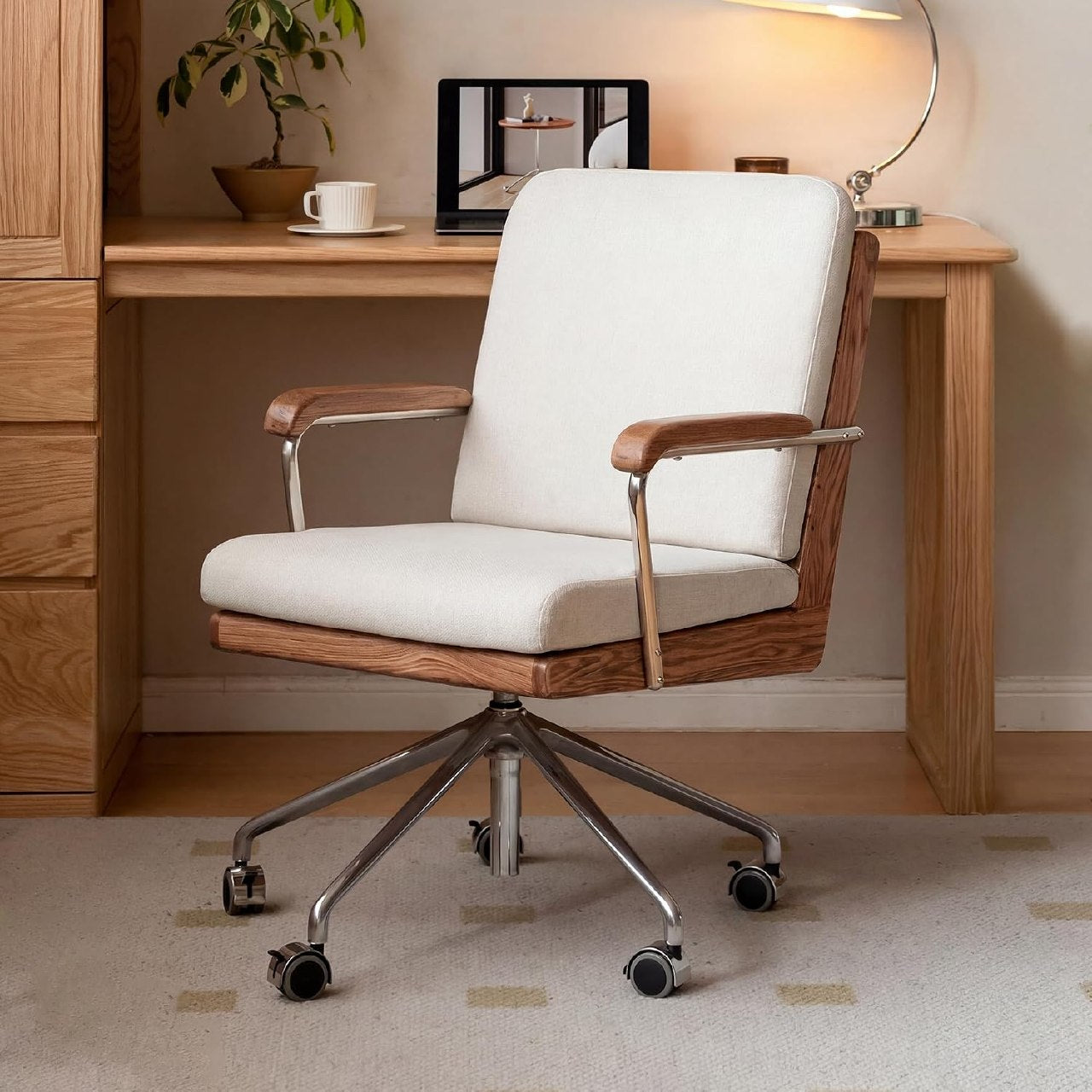 Oak Solid Wood Swivel Office Chair