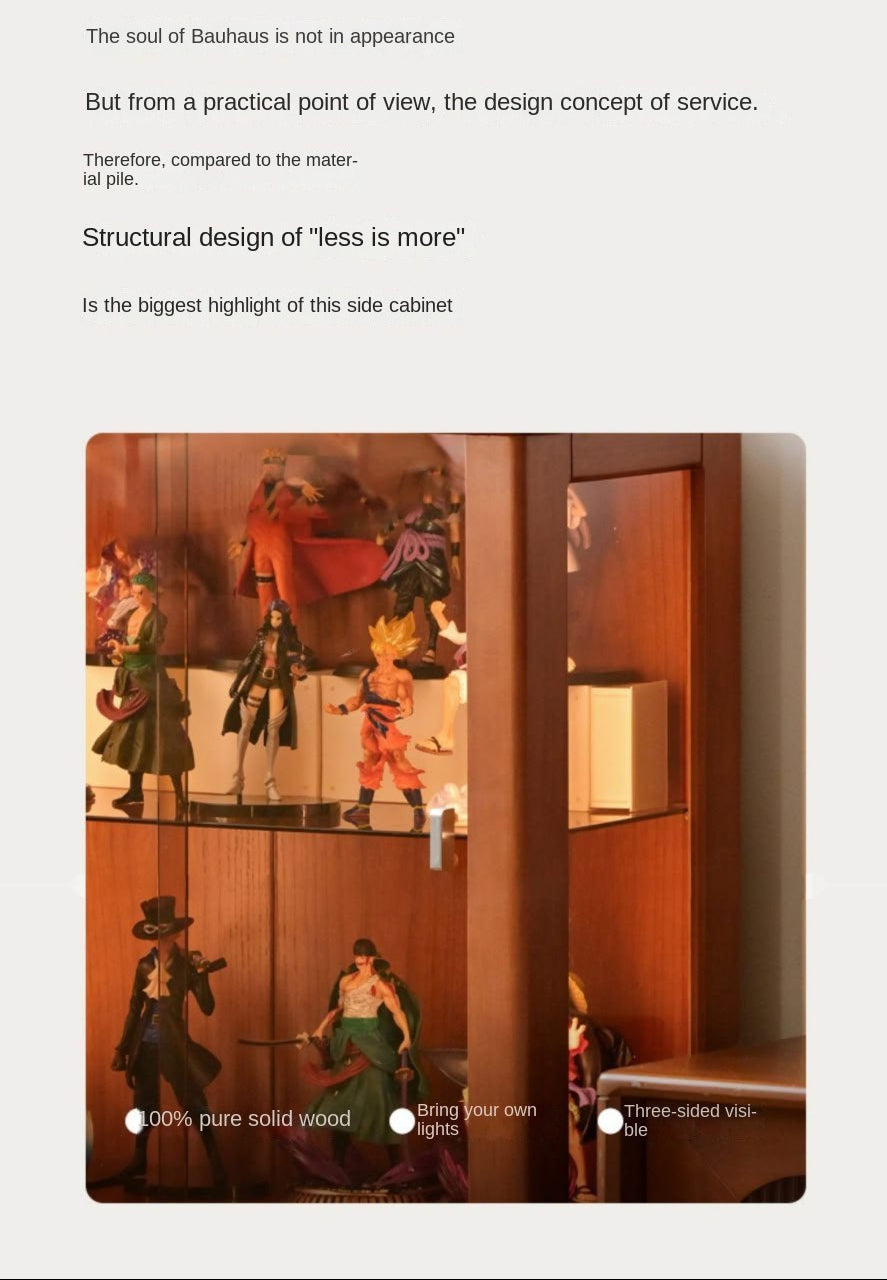 Poplar Solid Wood American Retro Glass Side Cabinet.