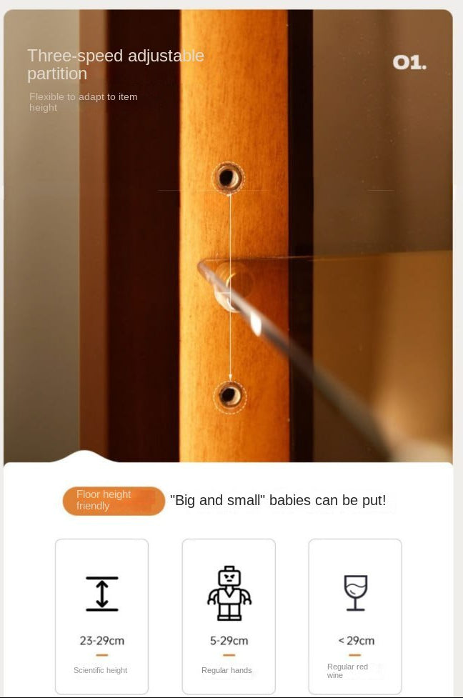 Poplar Solid Wood American Retro Glass Side Cabinet.