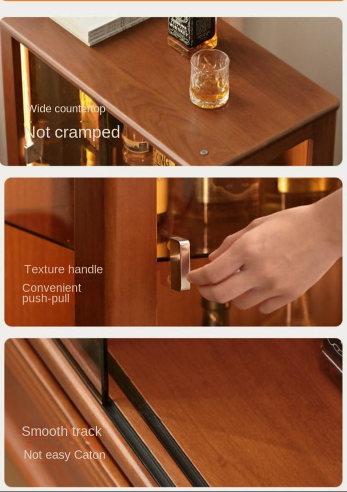 Poplar Solid Wood American Retro Glass Side Cabinet.