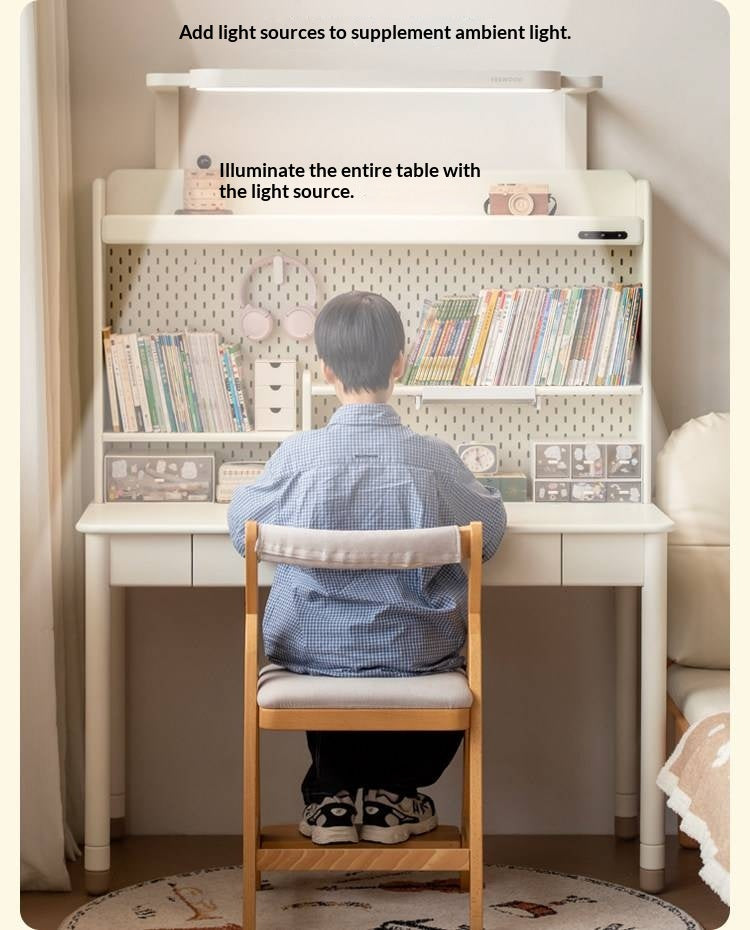 Solid Rubberwood Kids Elevated Learning Cream Drawer Table