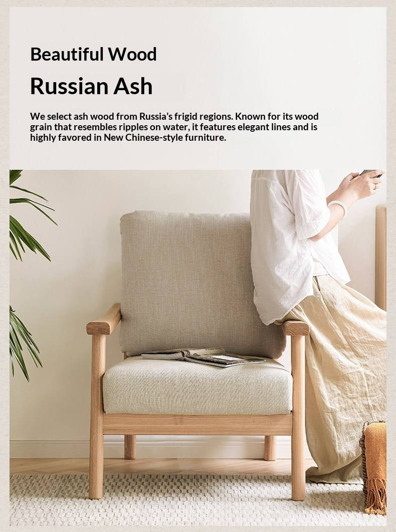 Ash Solid Wood Fabric Leisure Sofa Chair