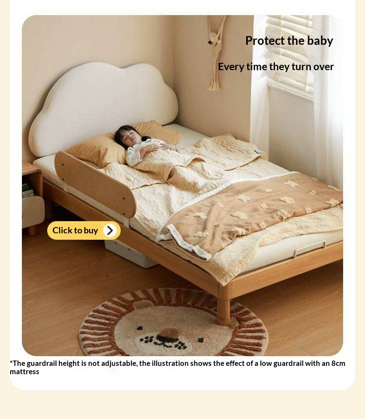 Beech Solid Wood Upholstered Kids Bed with Cloud-Shaped Headboard