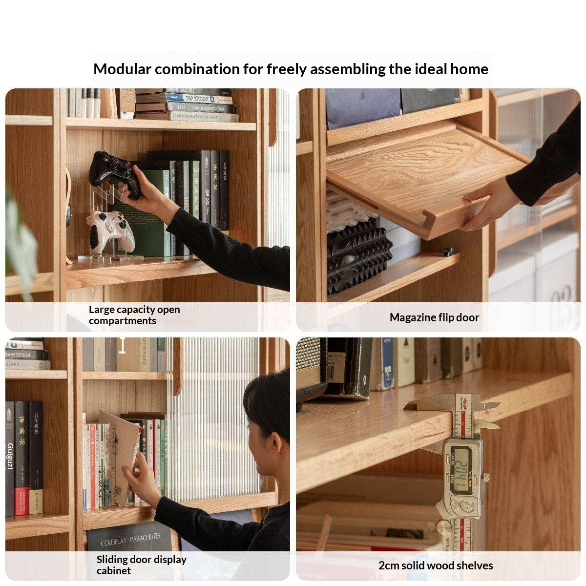 Oak, Ash Solid Wood Wall-Mounted Bookcase with Simple Storage Design