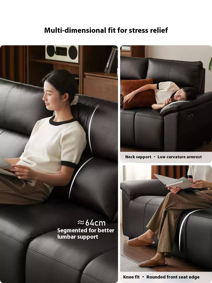 Genuine Leather Sofa Zero-Wall Electric Recliner with Extendable Function and Piano-Key Controls