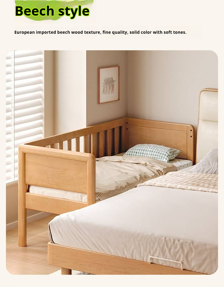 Poplar, Beech Solid Wood Children's Bed with Convertible Desk and Guardrail