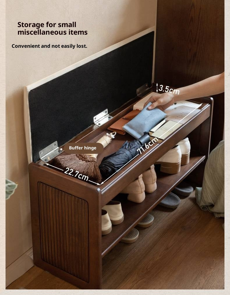 Solid Rubberwood Entryway Shoe Stool with Flip Top