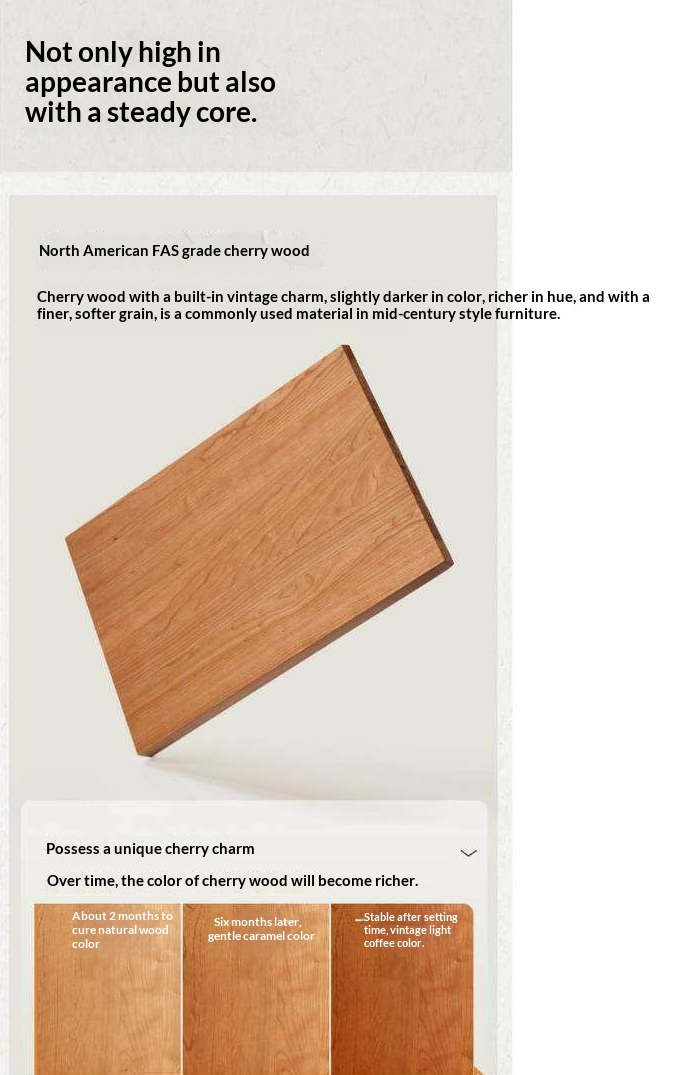 Cherry Solid Wood Bed with Modern Minimalist Design and Genuine Leather Headboard