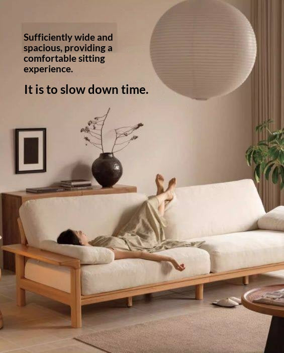 Oak, Ash Solid Wood Wabi Sabi Style Genuine Leather Sofa, fabric sofa