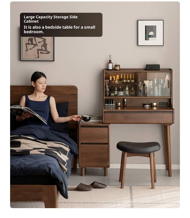 Black Walnut, Sandalwood Solid Wood Light Luxury Multifunctional Dressing Table