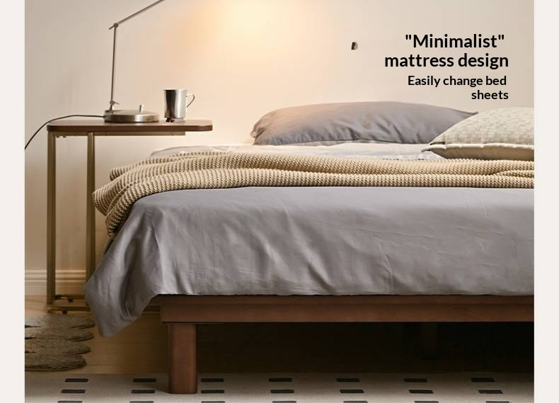 Beech Solid Wood Platform Bed, Headboard-Free Bed