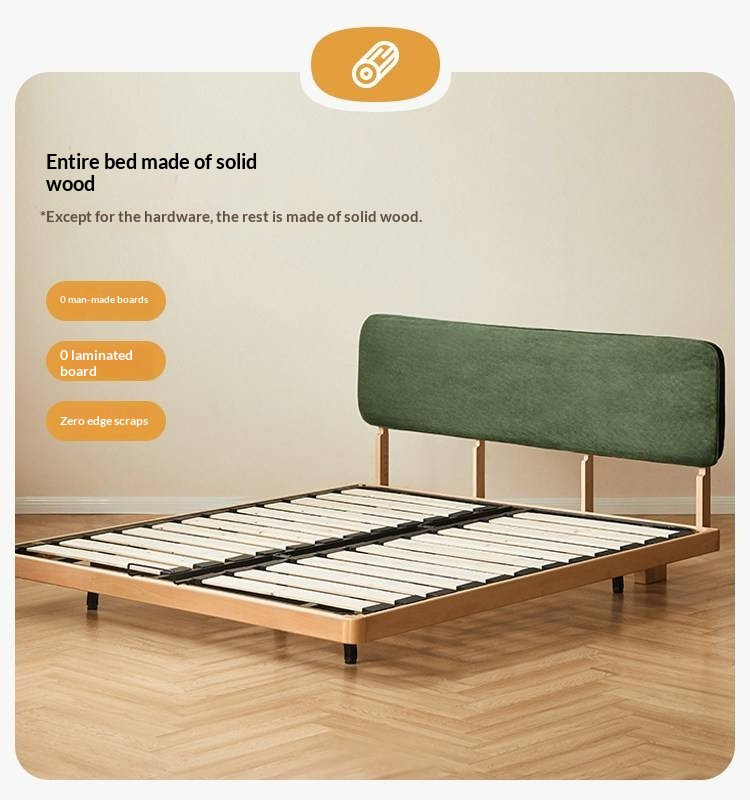 Beech Solid Wood Upholstered Bed — Retro Style with Floating Design, Luminous Light, Luxury Finish