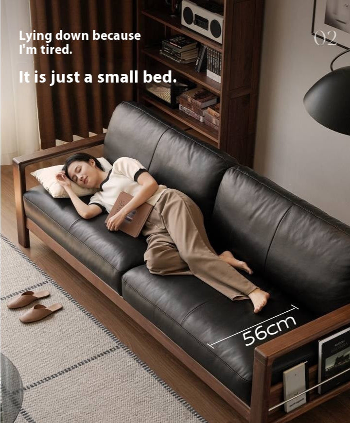 Black Walnut Solid Wood Leather Sofa