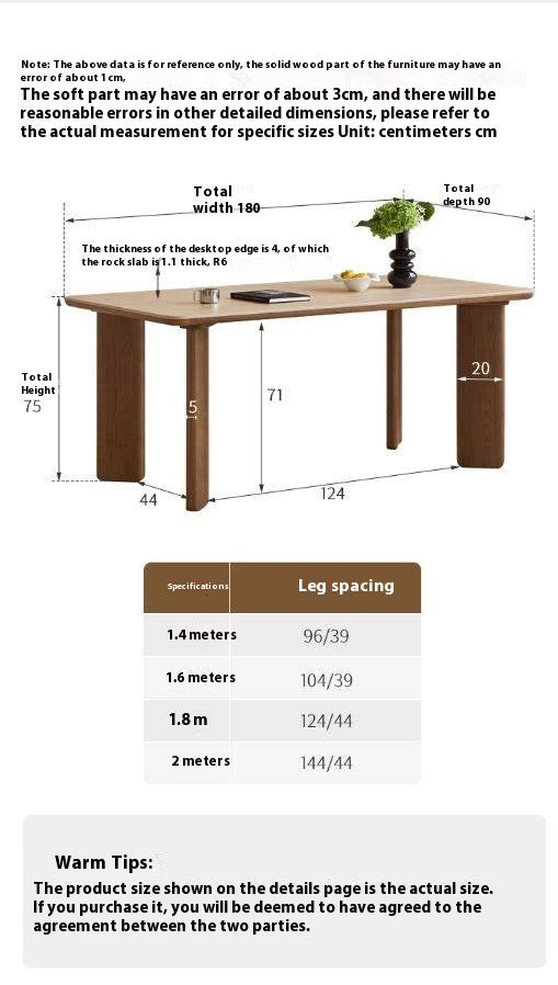 Black Walnut Solid Wood Rock Plate Dining Table