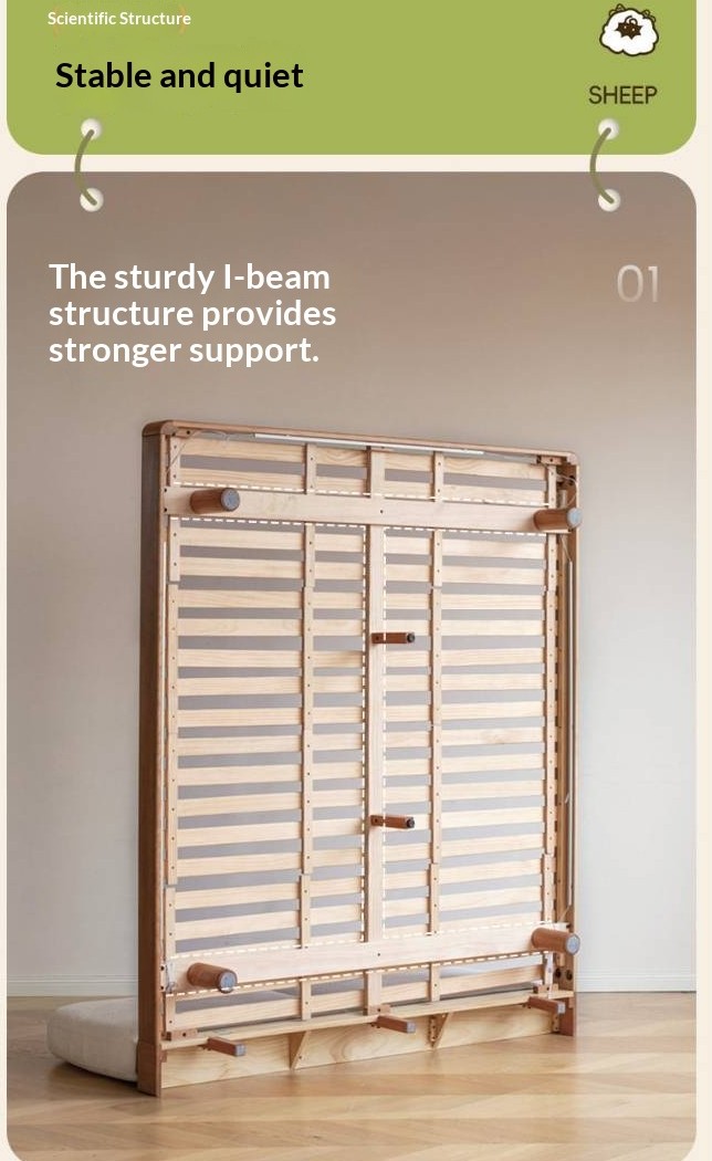 Cherry Solid Wood Upholstered Bed — Platform Bed, Headboard-Free Bed Floor Style, Simple Floating Bed