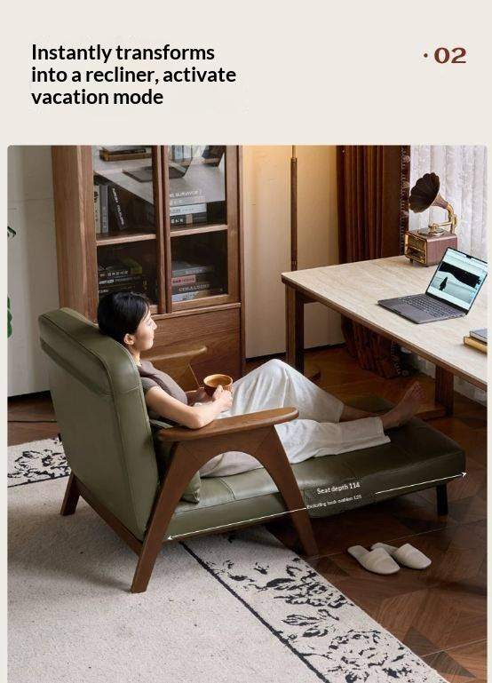 Oak Solid Wood A-Frame Accent Chair with Adjustable Backrest and Sleeper Function