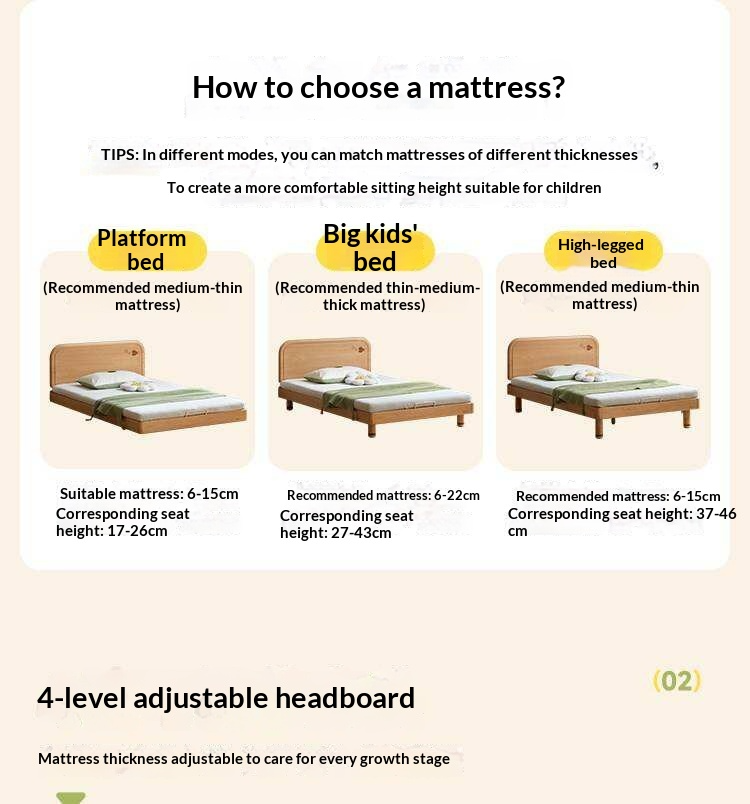 Beech Solid Wood Kids Platform Bed with Night Light