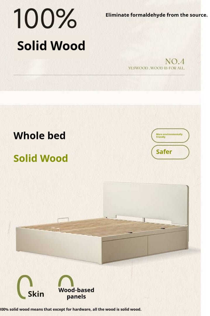 Rubberwood Solid Wood Platform Storage Bed with Gas Lift Base and Side Drawers