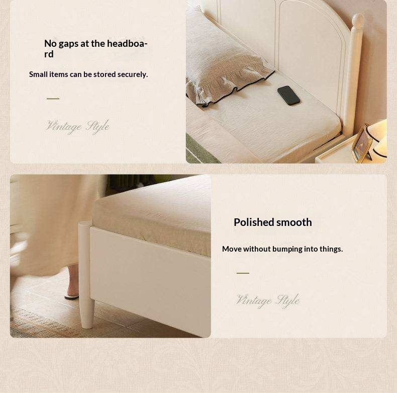 Rubberwood Solid Wood Bed with White Cream Style Large Box Frame