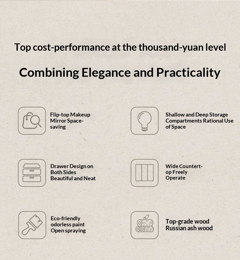 Ash Solid Wood Small Flip Vanity Table.