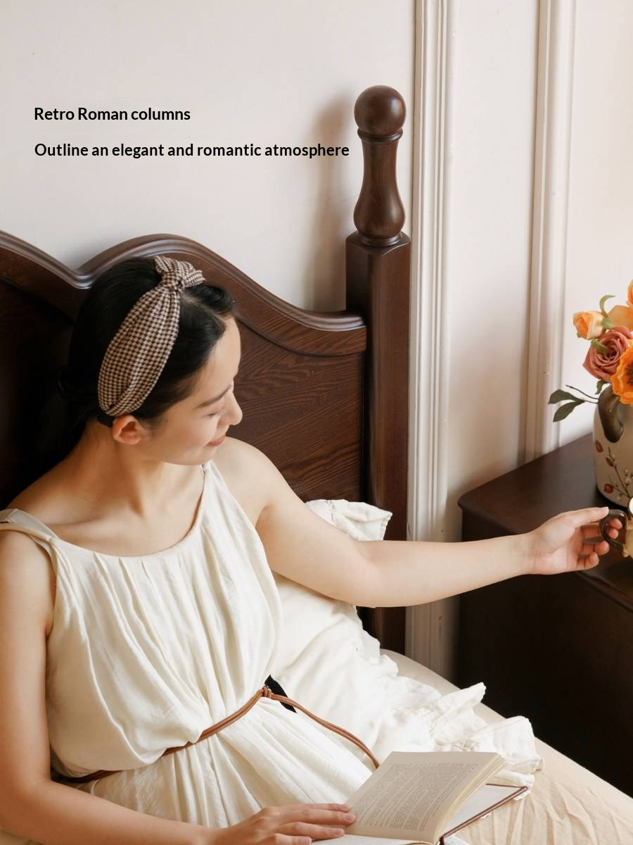 Ash Solid Wood Bed — American Retro Style