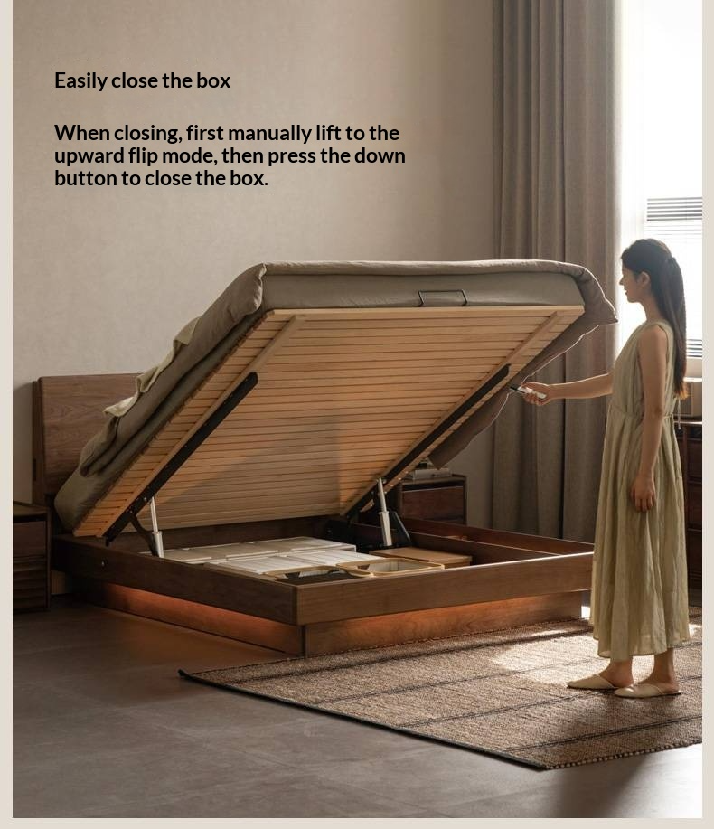 Black Walnut Solid Wood Italian Light Luxury Electric Suspended Box Bed