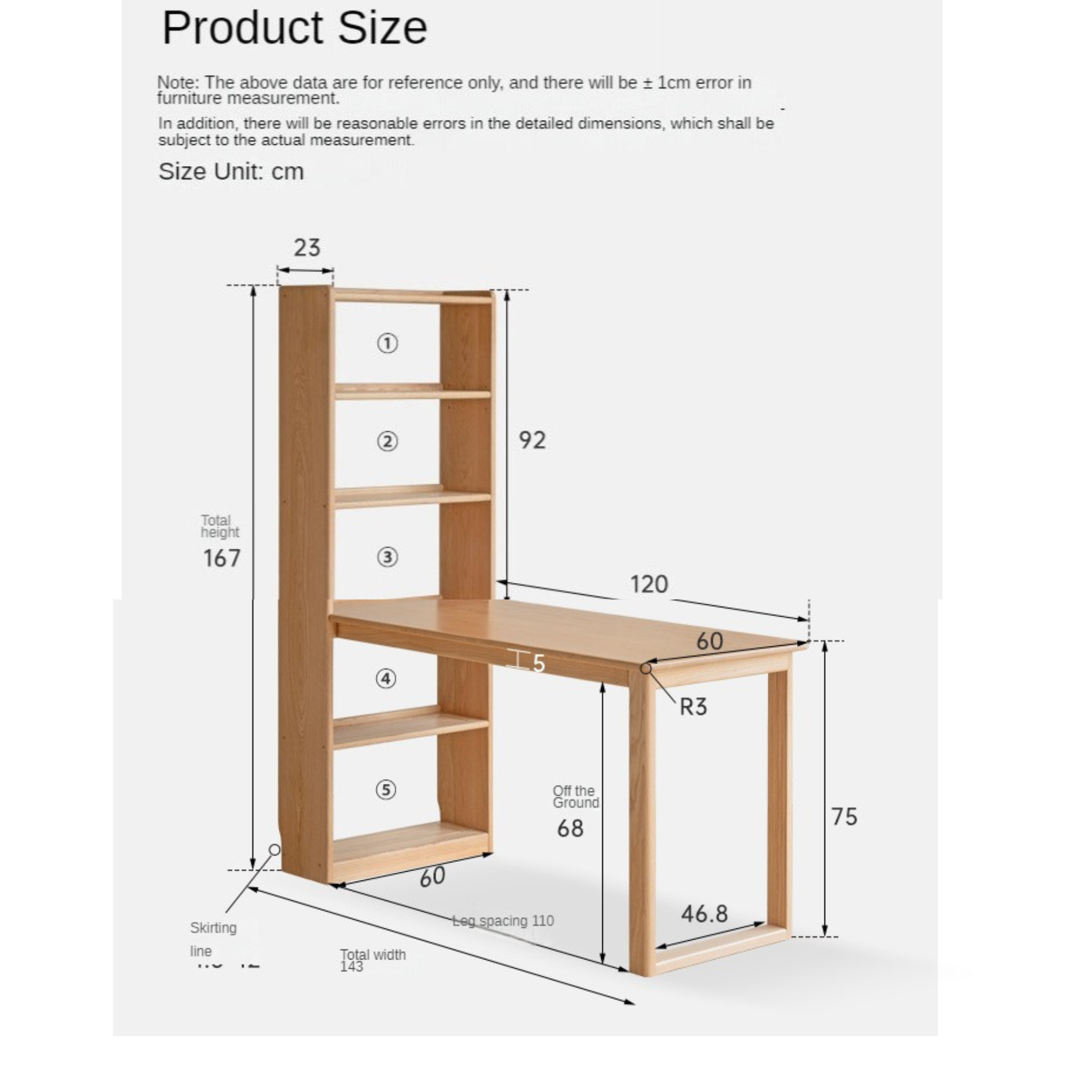 Oak Solid Wood Desk and Bookshelf Integrated Office Desk-