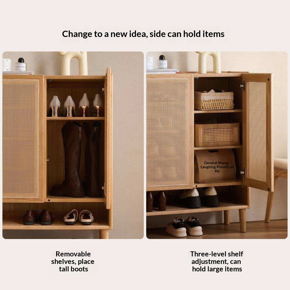 Oak Solid Wood Shoe Cabinet with Large Capacity and Vine Weaving Design