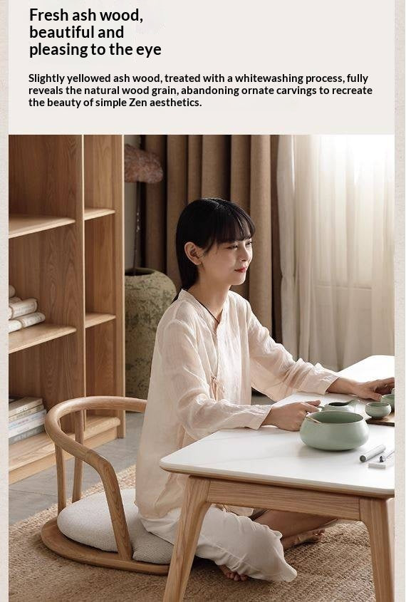 Ash Solid Wood Backrest Legless Low Tatami Chair